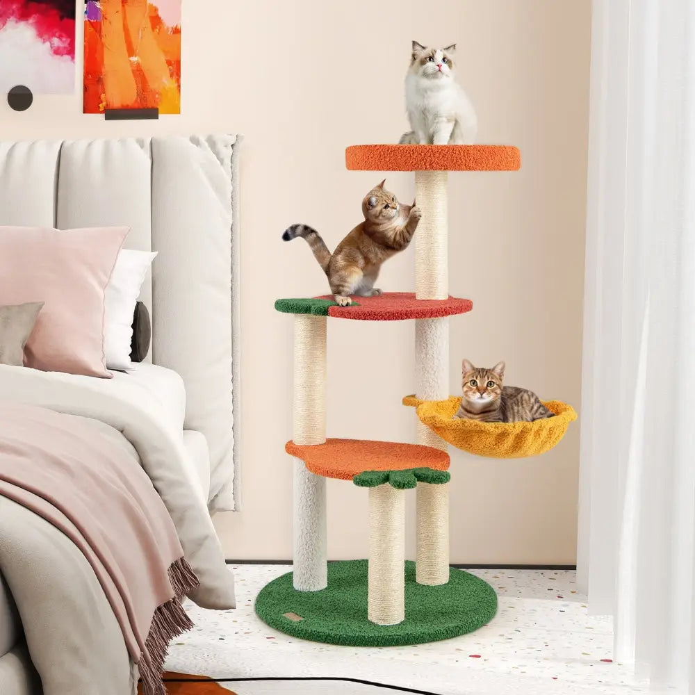 Multi-level Cat Tree Pet Activity Center with Fruit-shaped Platforms-Red and Orange - Cat Trees Condos & Scratchers