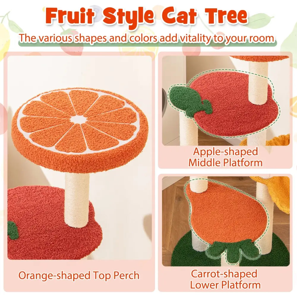 Multi-level Cat Tree Pet Activity Center with Fruit-shaped Platforms-Red and Orange - Cat Trees Condos & Scratchers