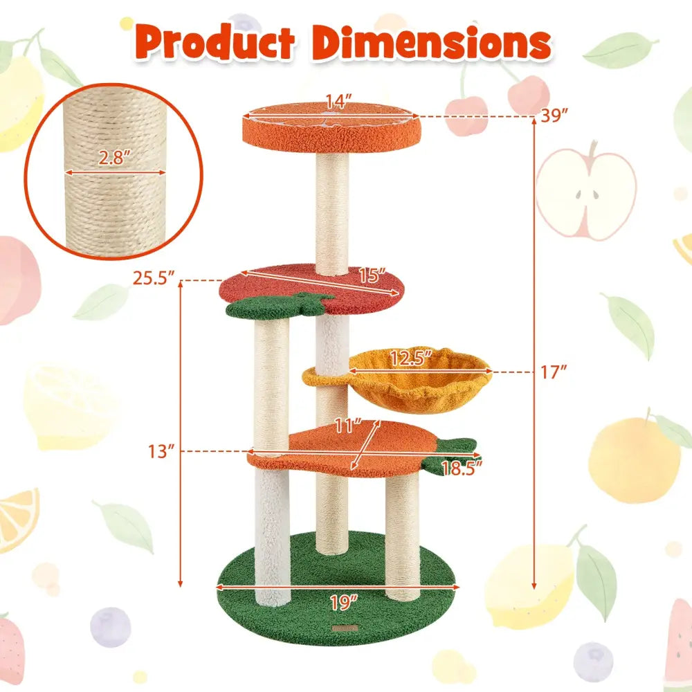 Multi-level Cat Tree Pet Activity Center with Fruit-shaped Platforms-Red and Orange - Cat Trees Condos & Scratchers