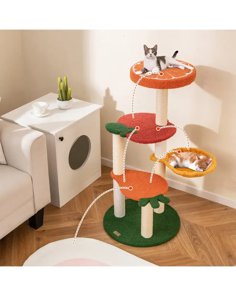 Multi-level Cat Tree Pet Activity Center with Fruit-shaped Platforms-Red and Orange - Cat Trees Condos & Scratchers
