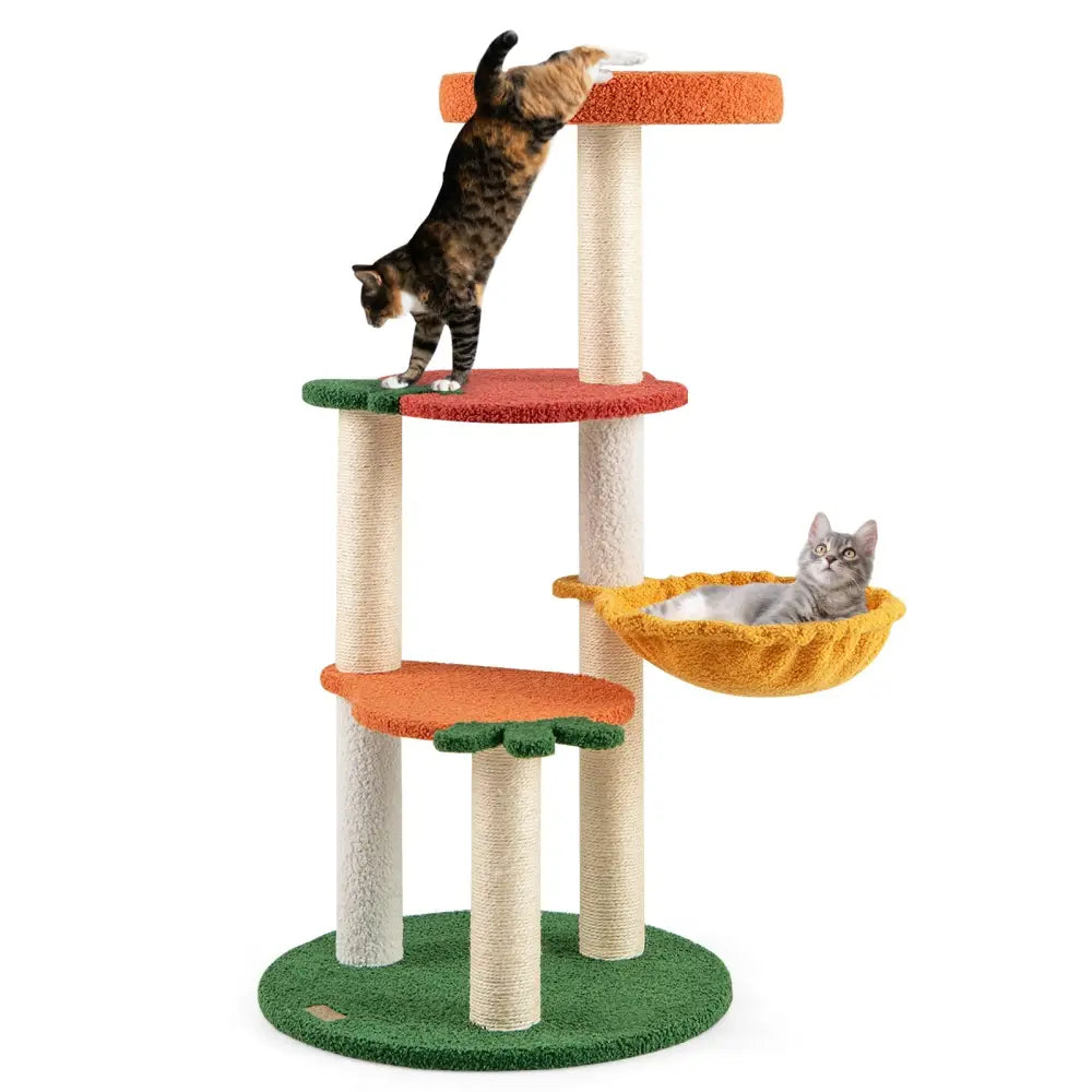 Multi-level Cat Tree Pet Activity Center with Fruit-shaped Platforms-Red and Orange - Cat Trees Condos & Scratchers