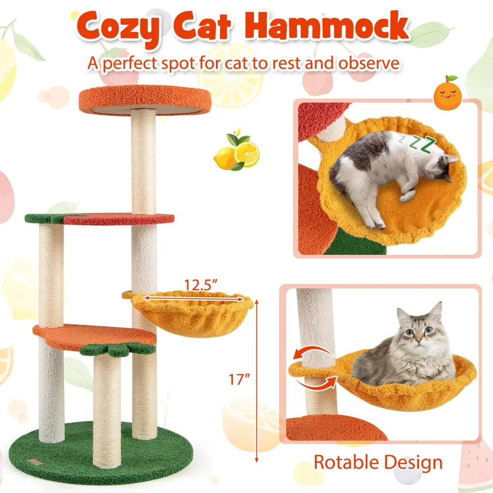 Multi-level Cat Tree Pet Activity Center with Fruit-shaped Platforms-Red and Orange - Cat Trees Condos & Scratchers