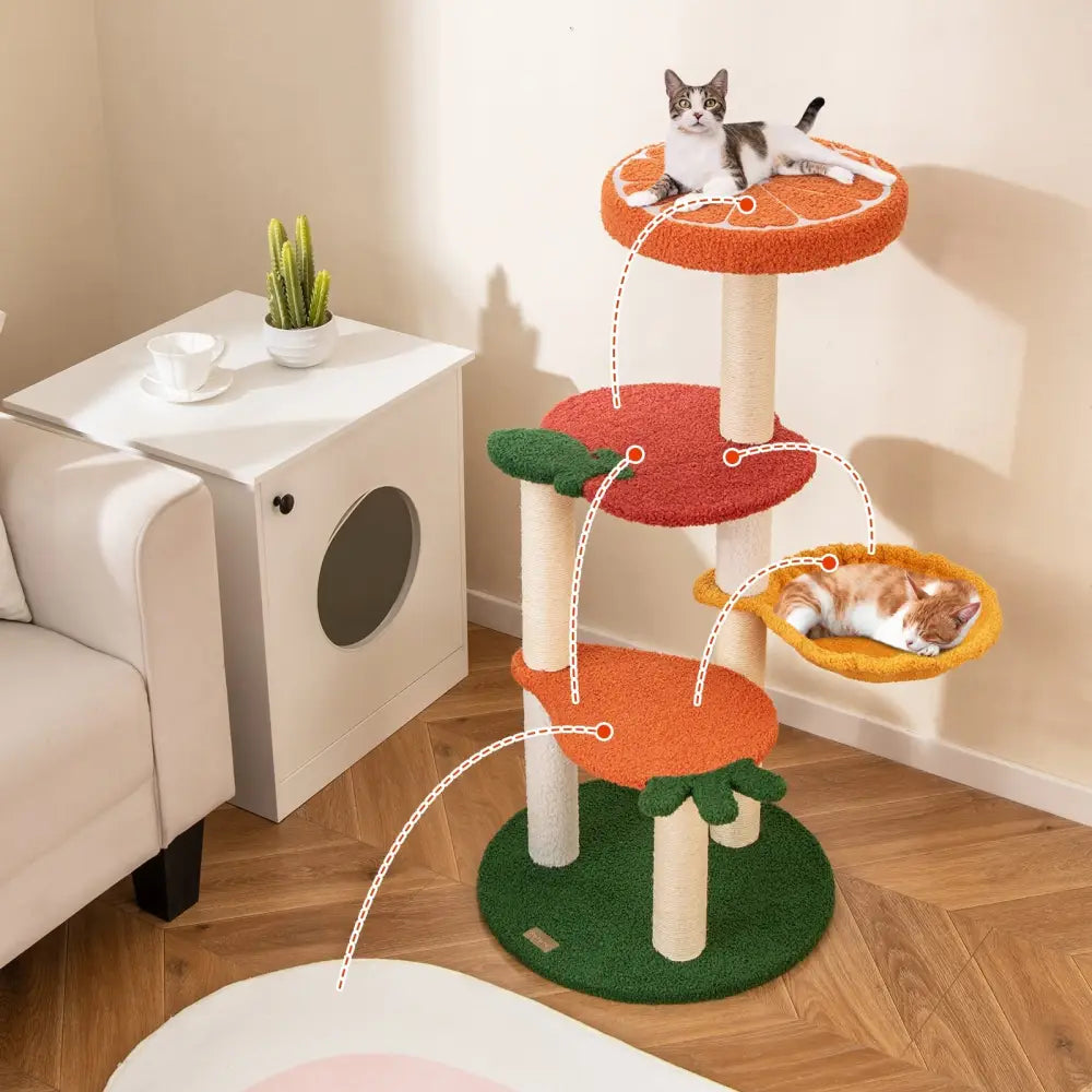 Multi-level Cat Tree Pet Activity Center with Fruit-shaped Platforms-Red and Orange - Cat Trees Condos & Scratchers