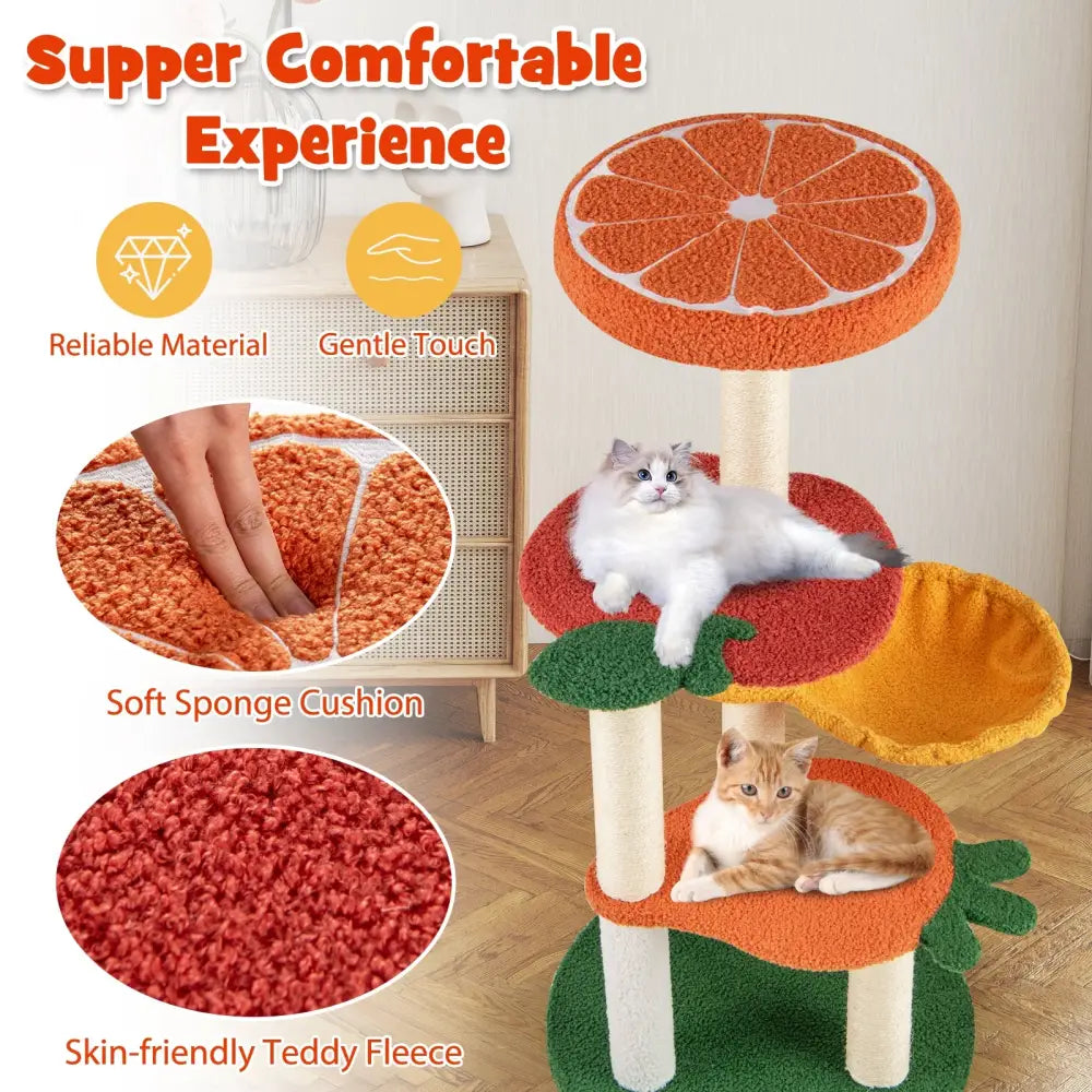 Multi-level Cat Tree Pet Activity Center with Fruit-shaped Platforms-Red and Orange - Cat Trees Condos & Scratchers
