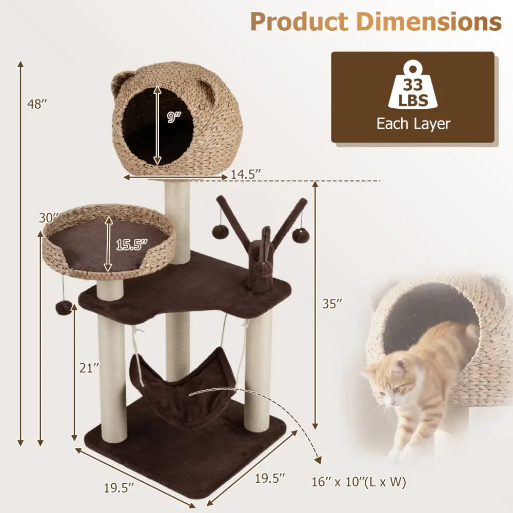 Multi-Level Cat Tree with Condo Hammock and Rotatable Hanging Balls-Brown - Brown - Cat Trees Condos & Scratchers