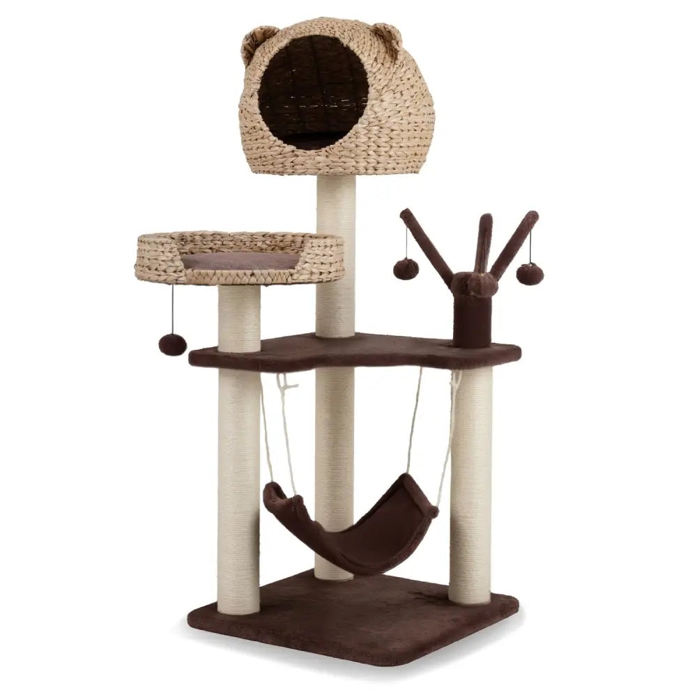 Multi-Level Cat Tree with Condo Hammock and Rotatable Hanging Balls-Brown - Brown - Cat Trees Condos & Scratchers
