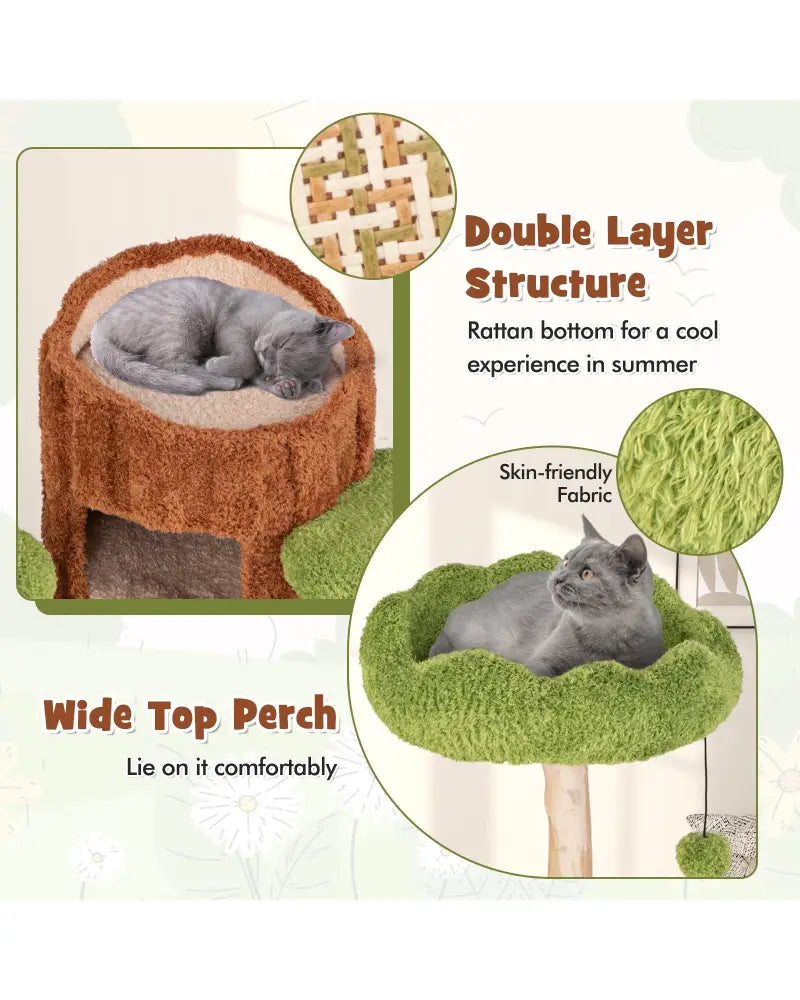 Multi-level Cat Tree with Double Decker Cat House and Sisal Panel-Brown - Brown - Cat Trees Condos & Scratchers