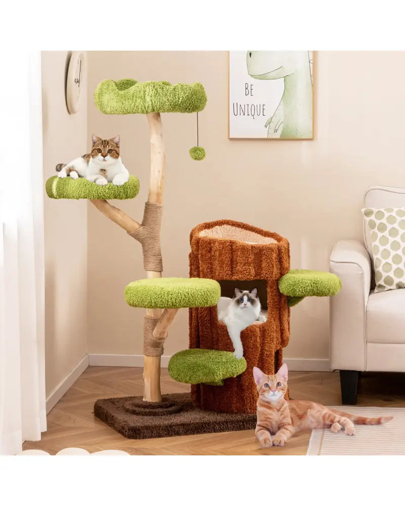 Multi-level Cat Tree with Double Decker Cat House and Sisal Panel-Brown - Brown - Cat Trees Condos & Scratchers
