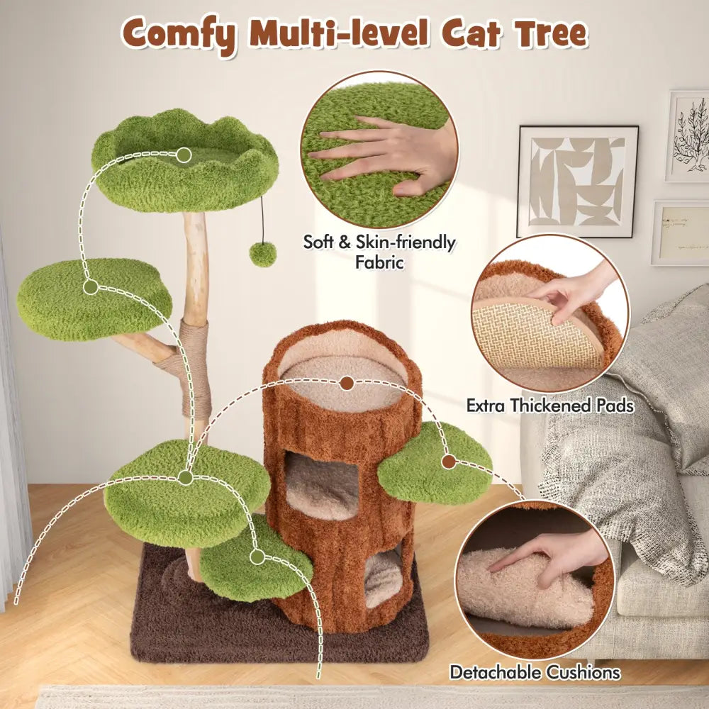 Multi-level Cat Tree with Double Decker Cat House and Sisal Panel-Brown - Brown - Cat Trees Condos & Scratchers