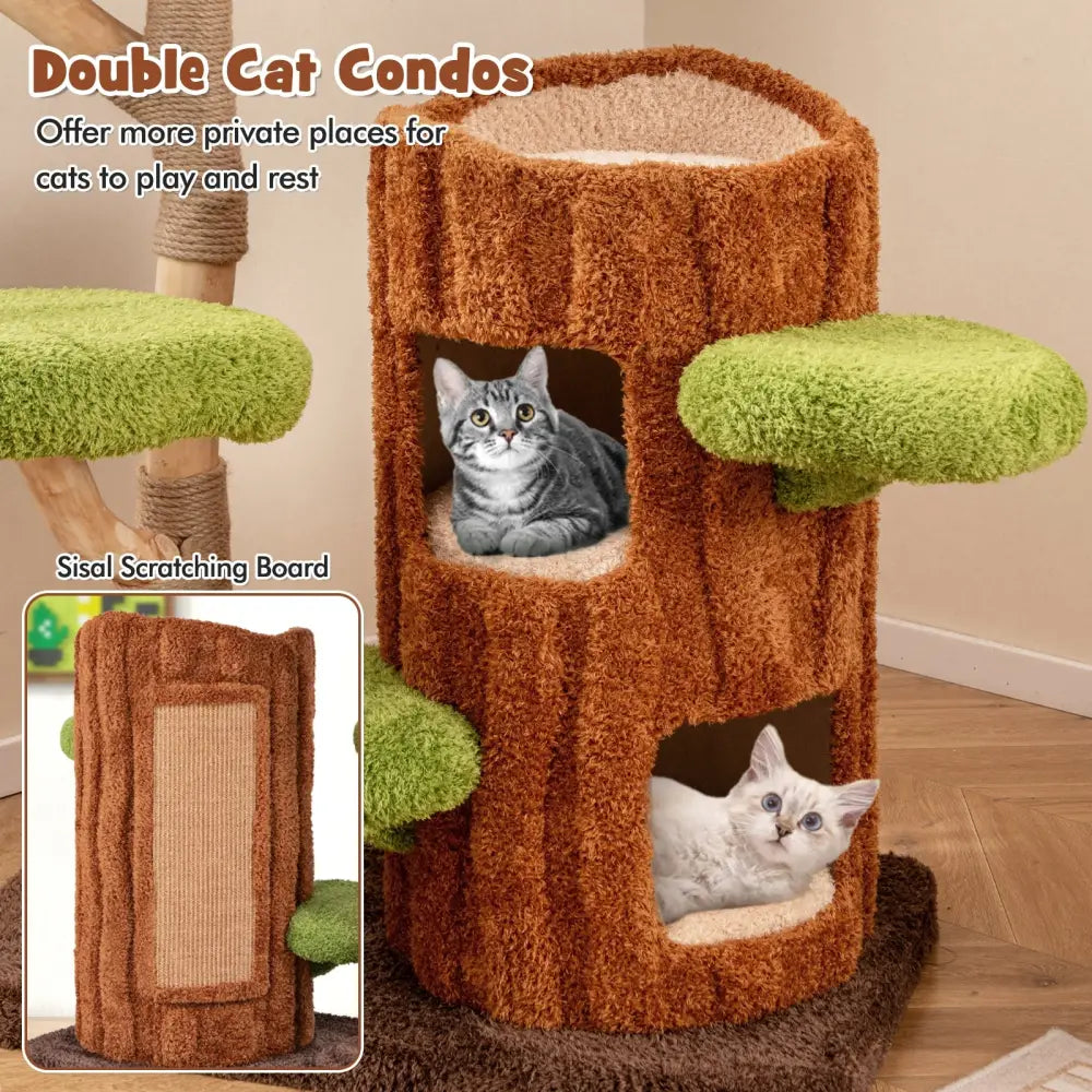 Multi-level Cat Tree with Double Decker Cat House and Sisal Panel-Brown - Brown - Cat Trees Condos & Scratchers