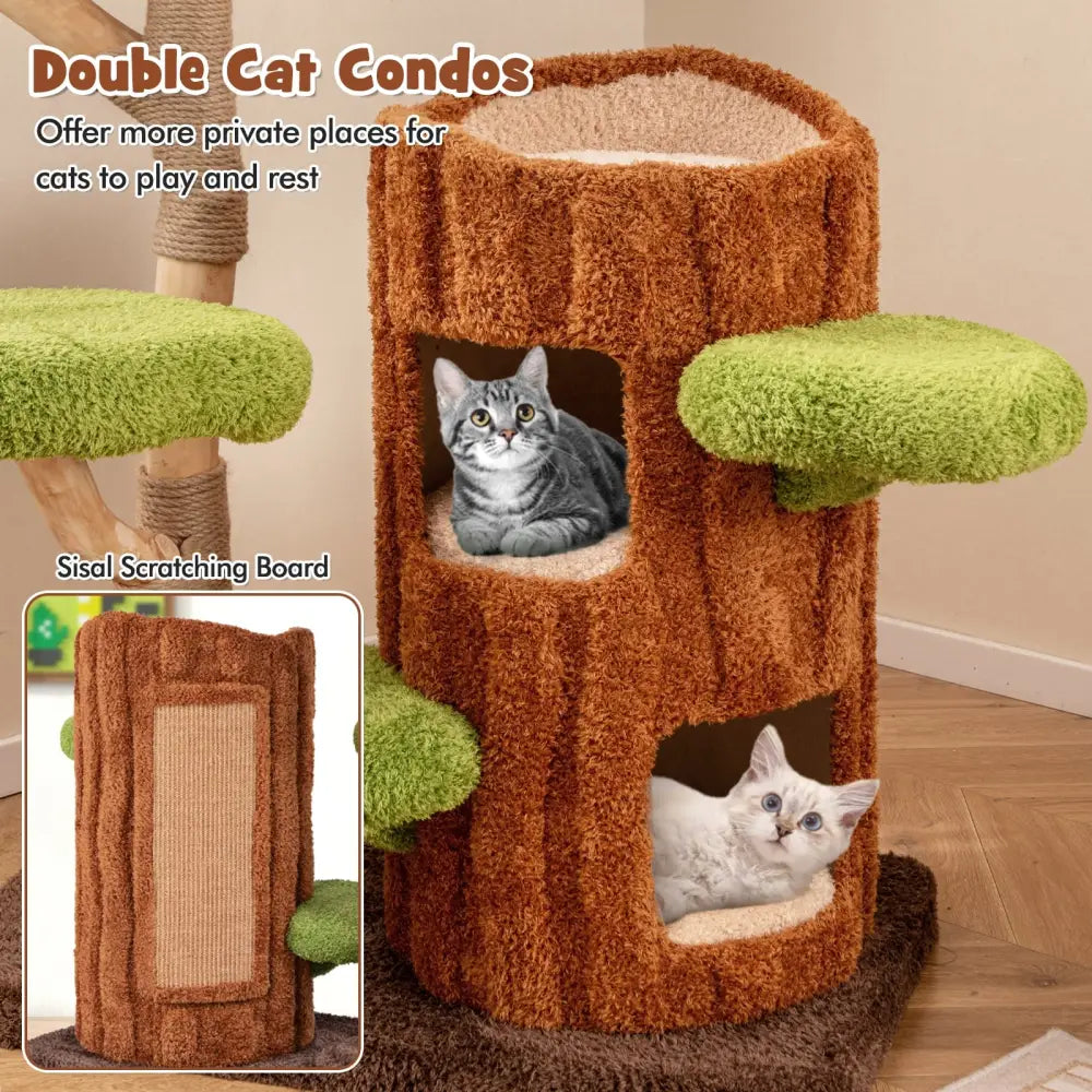 Multi-level Cat Tree with Double Decker Cat House and Sisal Panel-Brown - Brown - Cat Trees Condos & Scratchers