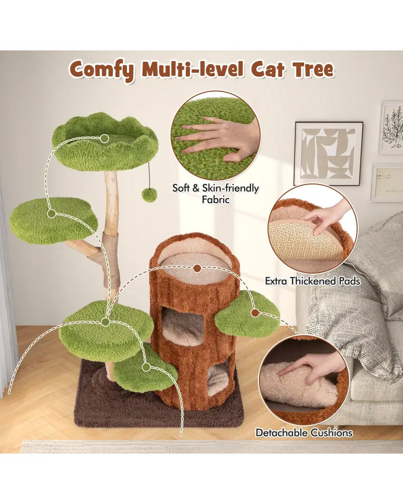 Multi-level Cat Tree with Double Decker Cat House and Sisal Panel-Brown - Brown - Cat Trees Condos & Scratchers