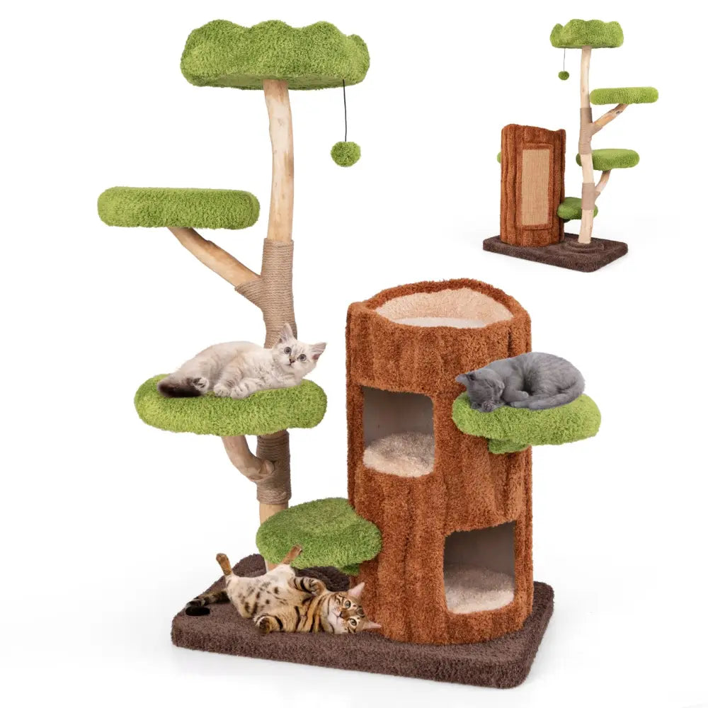 Multi-level Cat Tree with Double Decker Cat House and Sisal Panel-Brown - Brown - Cat Trees Condos & Scratchers