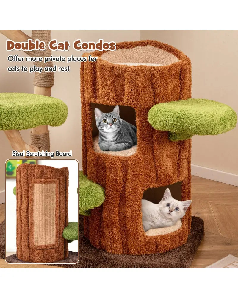 Multi-level Cat Tree with Double Decker Cat House and Sisal Panel-Brown - Brown - Cat Trees Condos & Scratchers