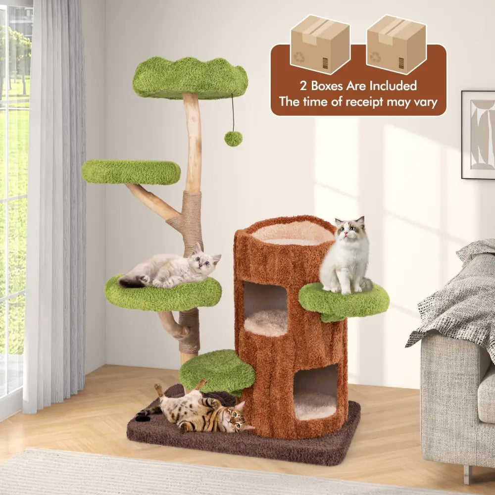 Multi-level Cat Tree with Double Decker Cat House and Sisal Panel-Brown - Brown - Cat Trees Condos & Scratchers