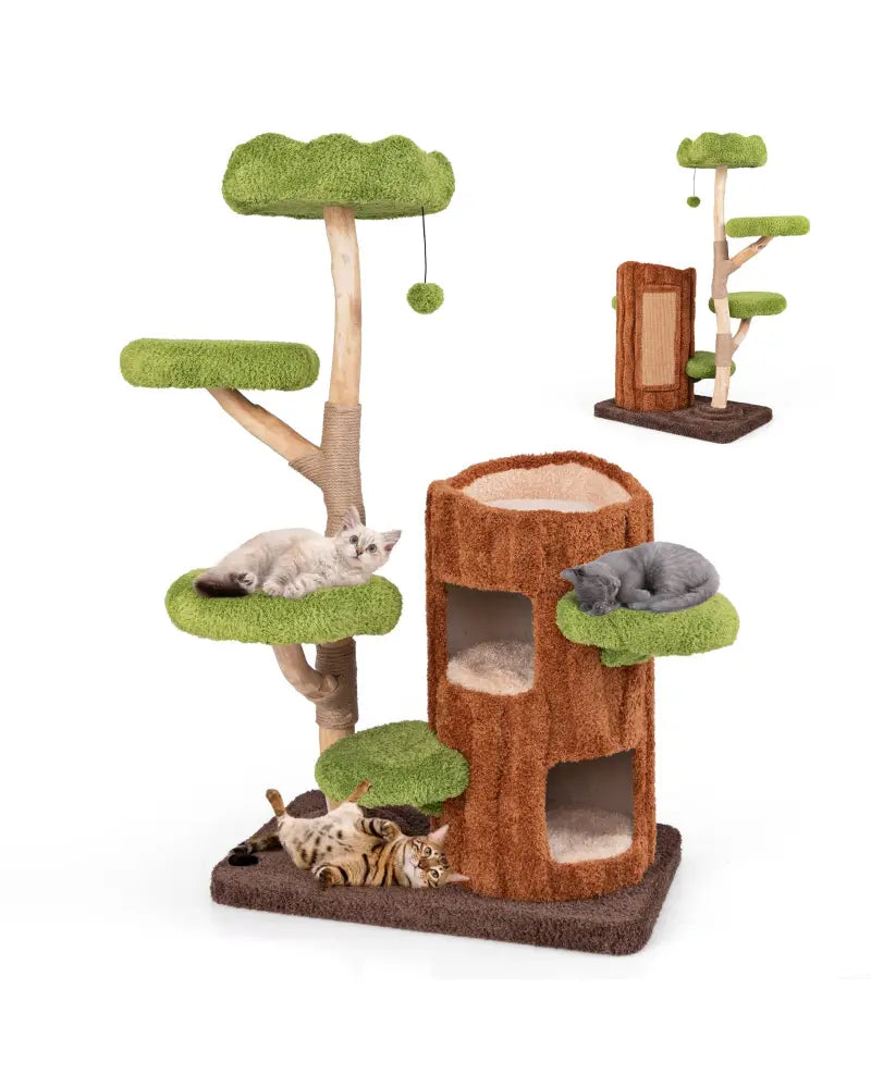 Multi-level Cat Tree with Double Decker Cat House and Sisal Panel-Brown - Brown - Cat Trees Condos & Scratchers