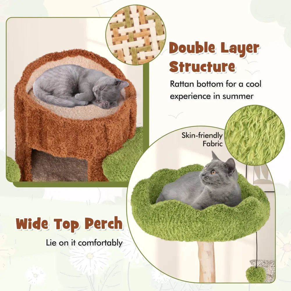 Multi-level Cat Tree with Double Decker Cat House and Sisal Panel-Brown - Brown - Cat Trees Condos & Scratchers