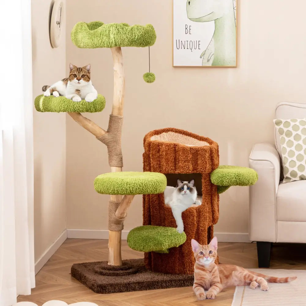 Multi-level Cat Tree with Double Decker Cat House and Sisal Panel-Brown - Brown - Cat Trees Condos & Scratchers