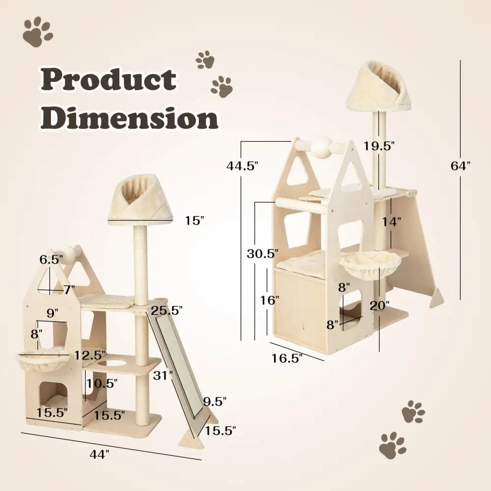Multi-Level Cat Tree with Sisal Scratching Post-Beige - Beige - Cat Trees Condos & Scratchers