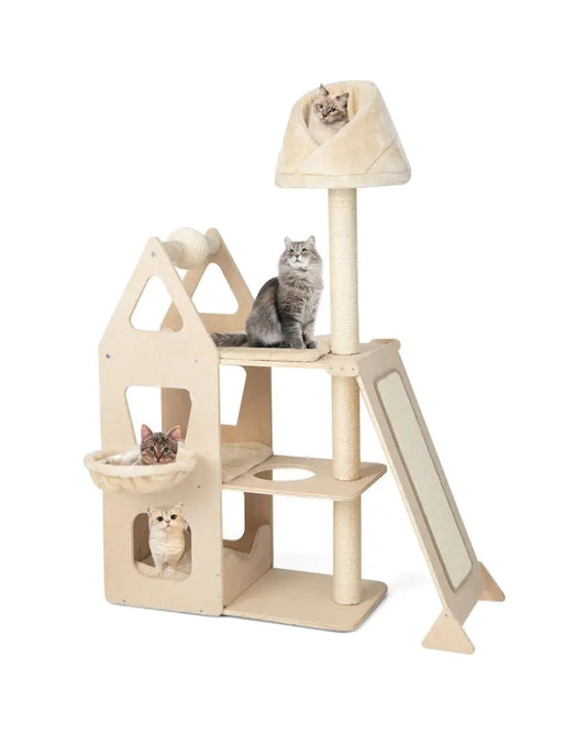 Multi-Level Cat Tree with Sisal Scratching Post-Beige - Beige - Cat Trees Condos & Scratchers