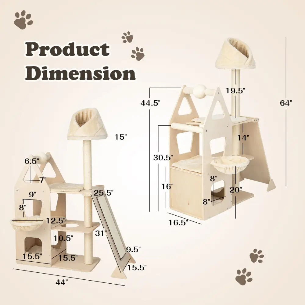 Multi-Level Cat Tree with Sisal Scratching Post-Beige - Beige - Cat Trees Condos & Scratchers