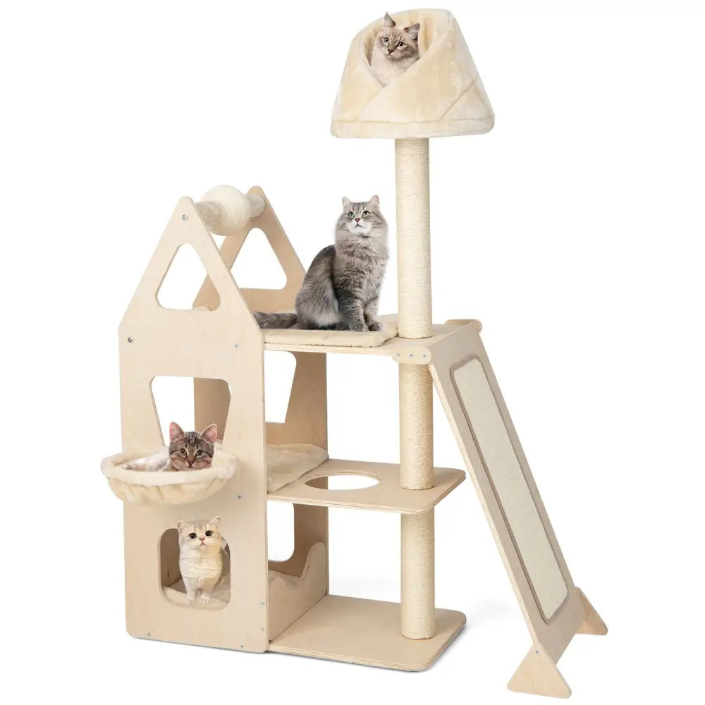 Multi-Level Cat Tree with Sisal Scratching Post-Beige - Beige - Cat Trees Condos & Scratchers