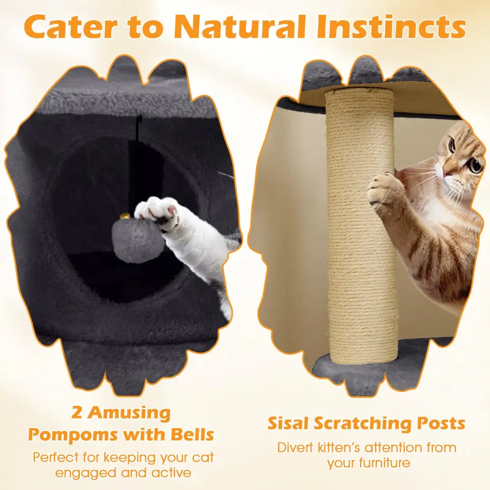 Multi-level Kitty Tower with Condo and Climbing Ladder-Gray - Gray - Cat Trees Condos & Scratchers