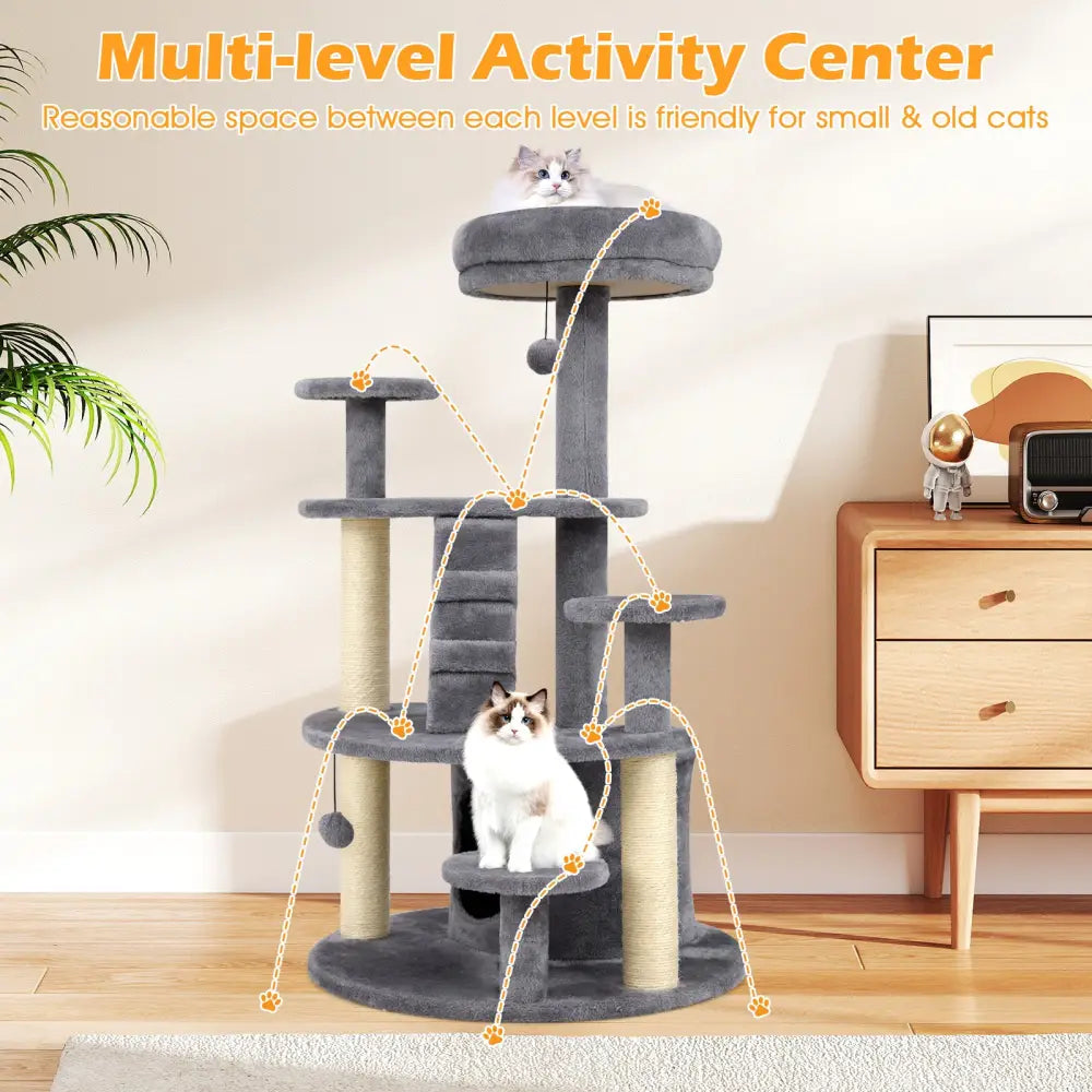 Multi-level Kitty Tower with Condo and Climbing Ladder-Gray - Gray - Cat Trees Condos & Scratchers