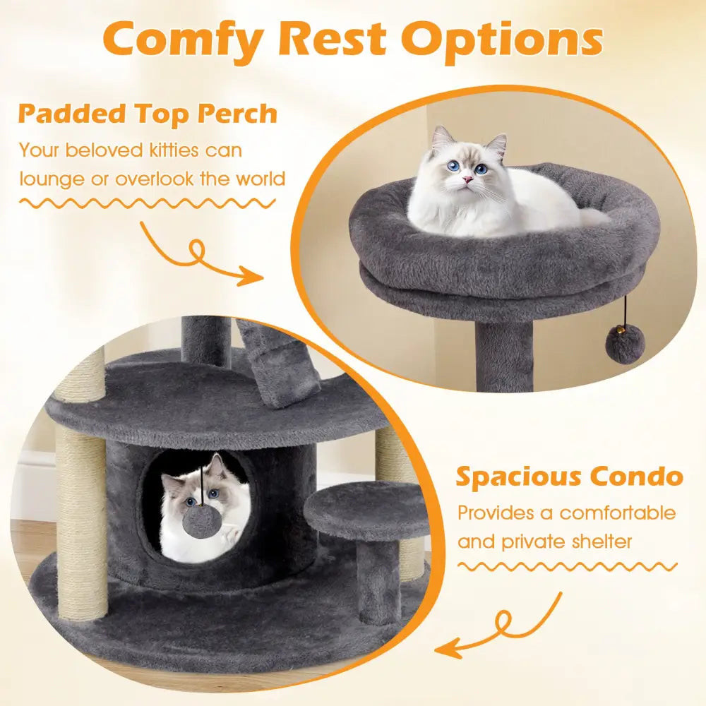 Multi-level Kitty Tower with Condo and Climbing Ladder-Gray - Gray - Cat Trees Condos & Scratchers