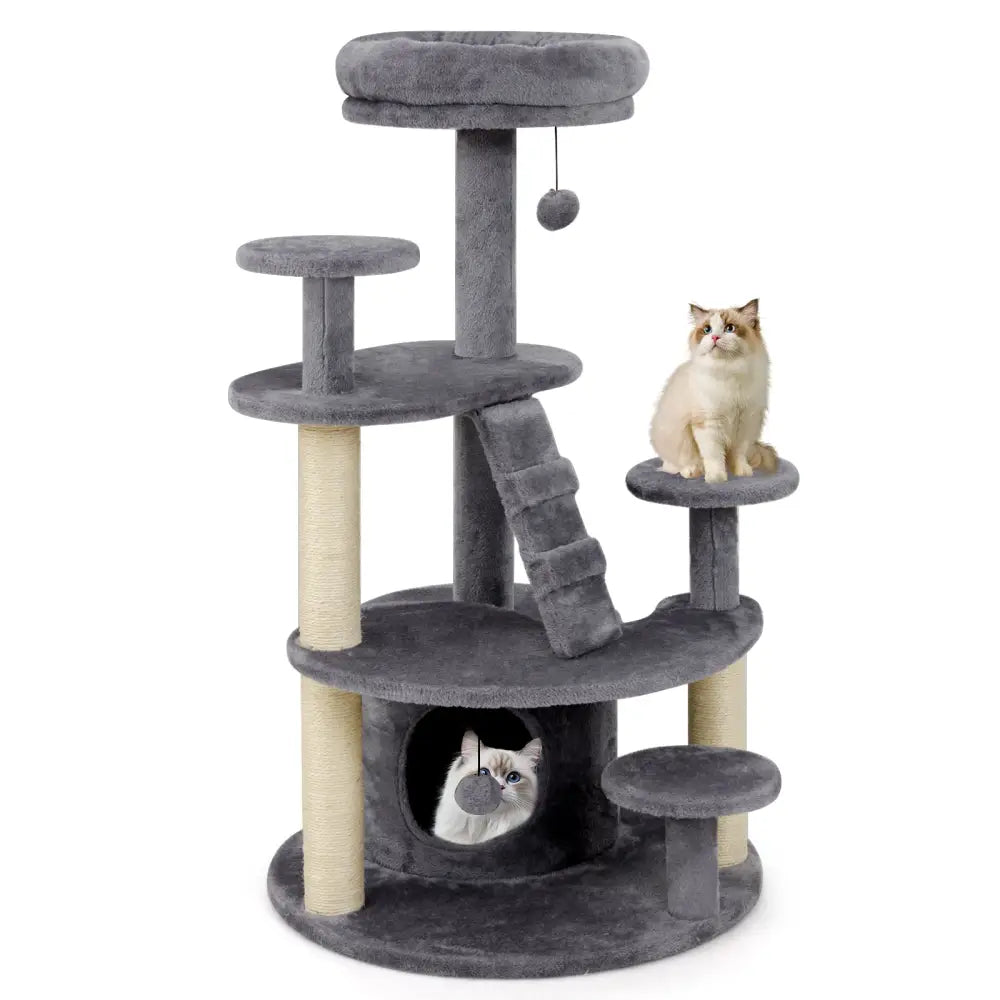 Multi-level Kitty Tower with Condo and Climbing Ladder-Gray - Gray - Cat Trees Condos & Scratchers