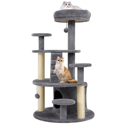 Multi-level Kitty Tower with Condo and Climbing Ladder-Gray - Gray - Cat Trees Condos & Scratchers