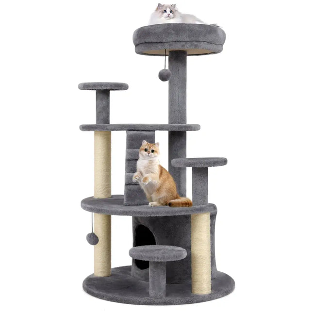Multi-level Kitty Tower with Condo and Climbing Ladder-Gray - Gray - Cat Trees Condos & Scratchers