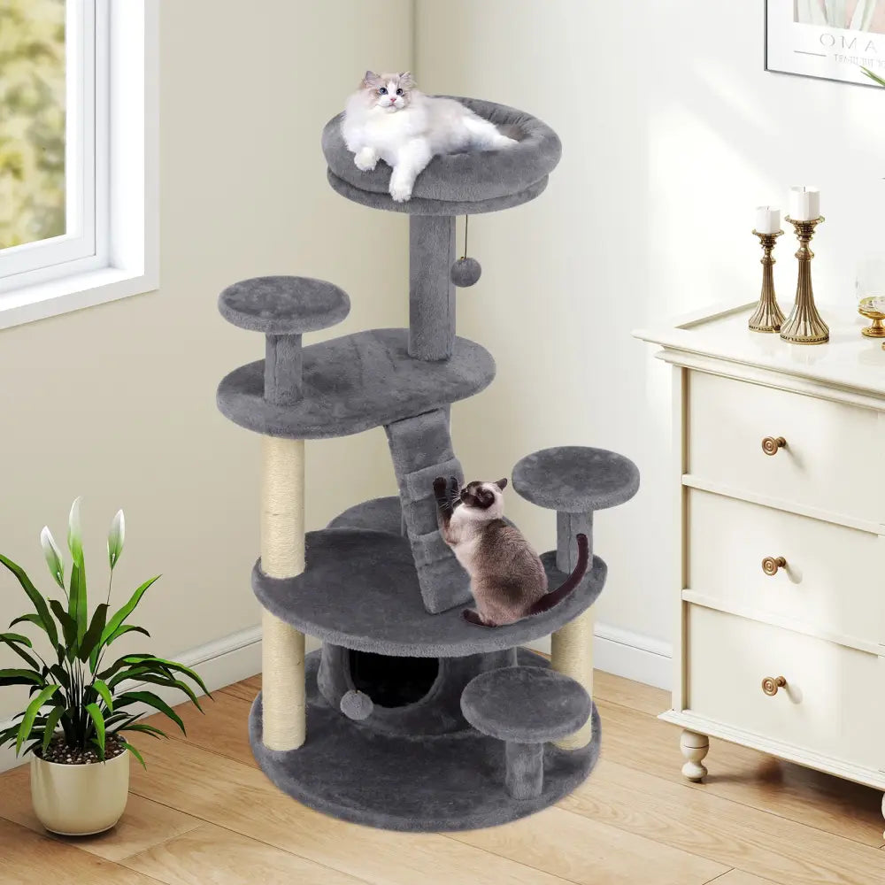 Multi-level Kitty Tower with Condo and Climbing Ladder-Gray - Gray - Cat Trees Condos & Scratchers