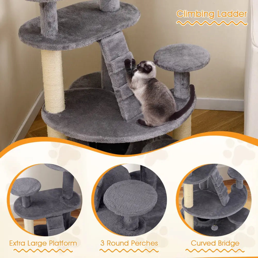 Multi-level Kitty Tower with Condo and Climbing Ladder-Gray - Gray - Cat Trees Condos & Scratchers