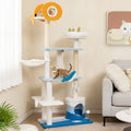 Multi-level Ocean-themed Cat Tree Tower with Sisal Covered Scratching Posts-Blue - Blue - Cat Trees Condos & Scratchers