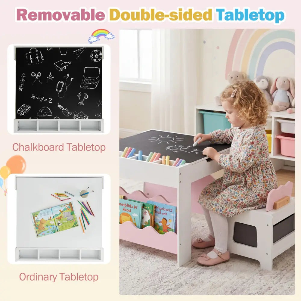 Multi-purpose Activity Kids Table and Chairs Set with Double-sided Tabletop-Pink - Pink - Kids Table & Chair Sets