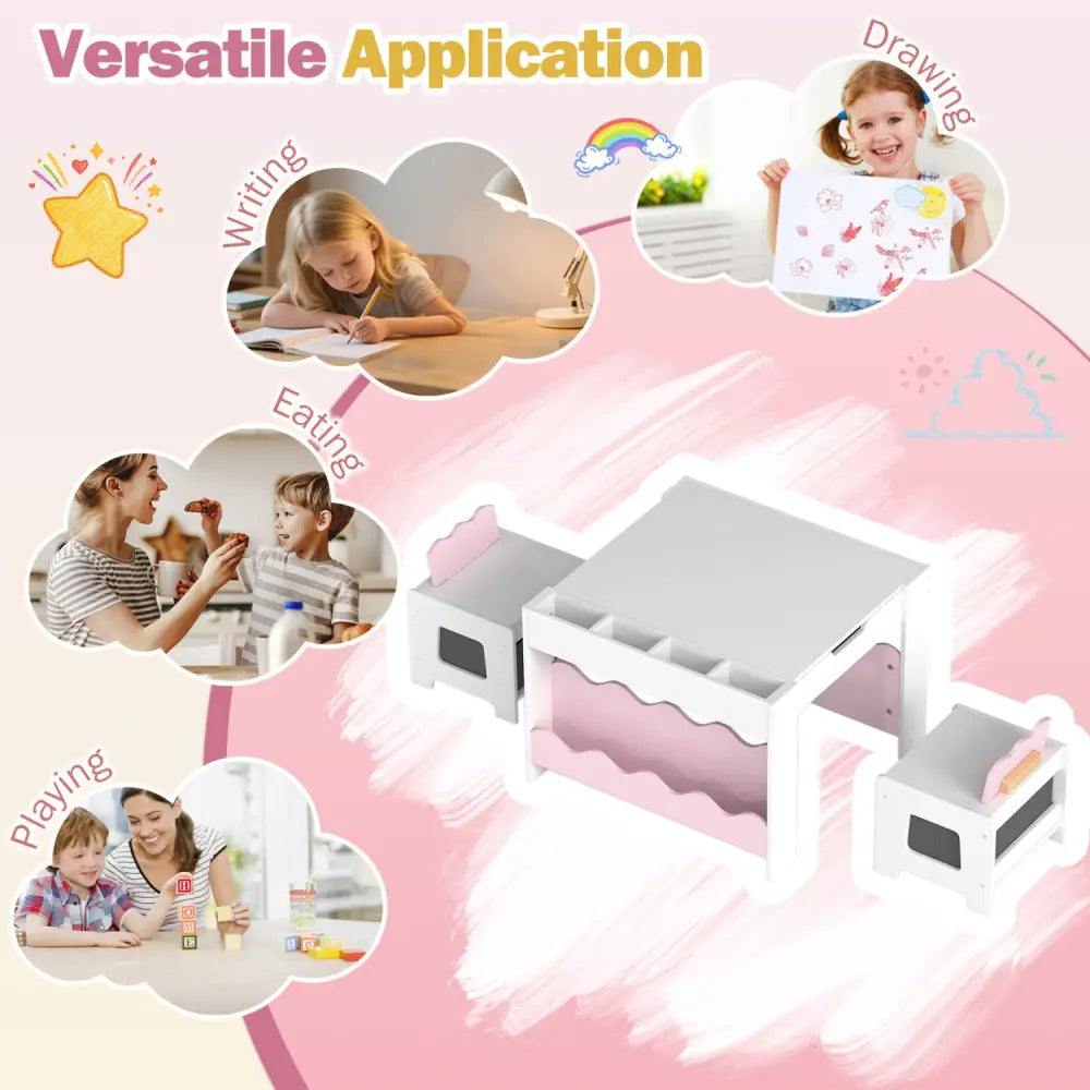 Multi-purpose Activity Kids Table and Chairs Set with Double-sided Tabletop-Pink - Pink - Kids Table & Chair Sets
