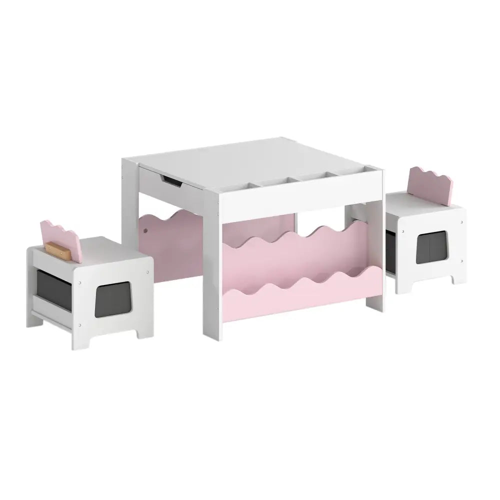 Multi-purpose Activity Kids Table and Chairs Set with Double-sided Tabletop-Pink - Pink - Kids Table & Chair Sets