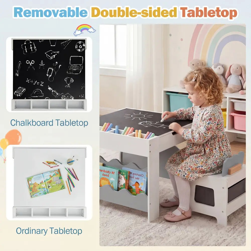 Multi-purpose Activity Kids Table and Chairs Set with Double-sided Tabletop-Gray - Gray - Kids Table & Chair Sets