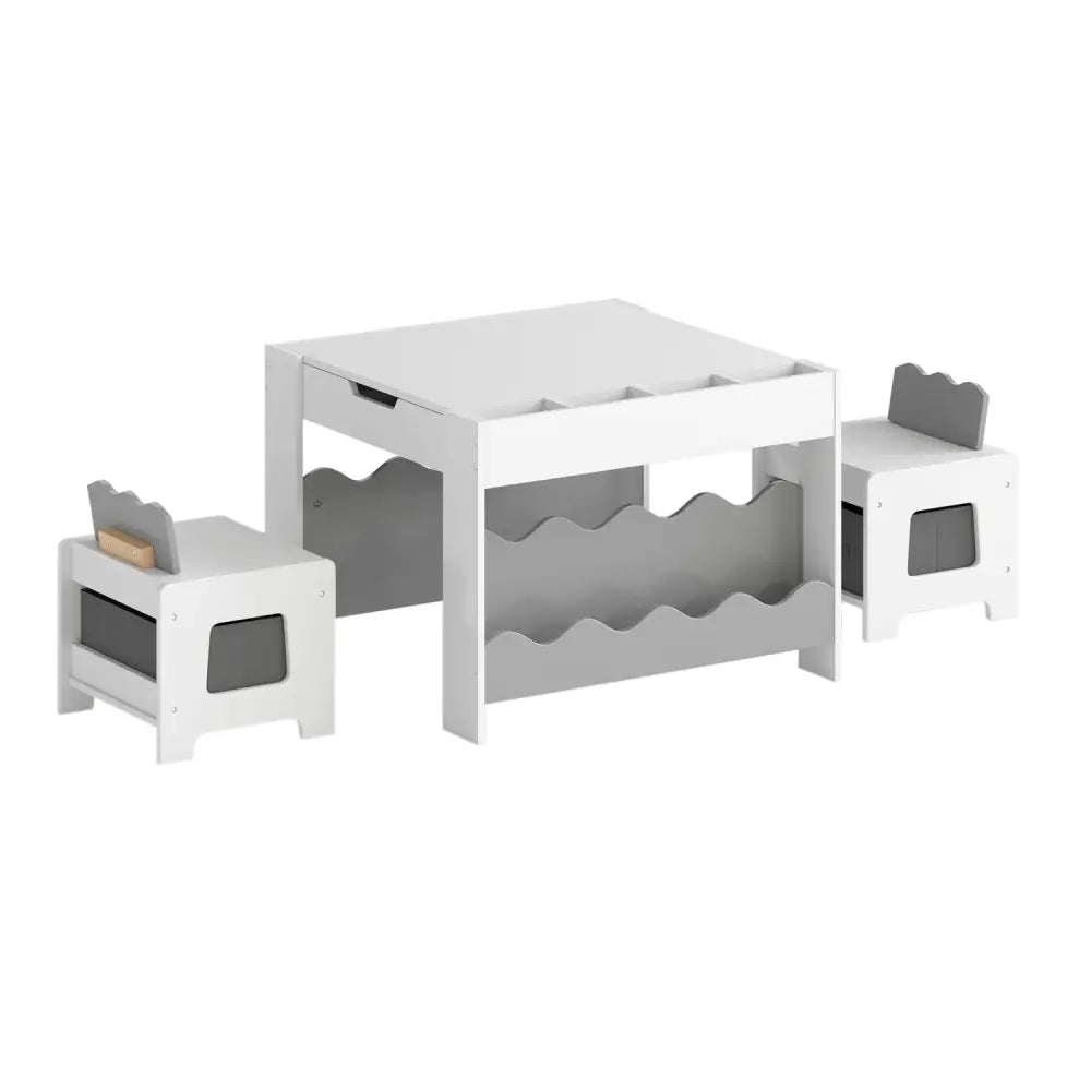 Multi-purpose Activity Kids Table and Chairs Set with Double-sided Tabletop-Gray - Gray - Kids Table & Chair Sets