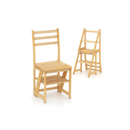 Multifunctional 3-in-1 Ladder Chair Display Plant Stand for Library Kitchen Office-Natural - Natural - Patio Dining