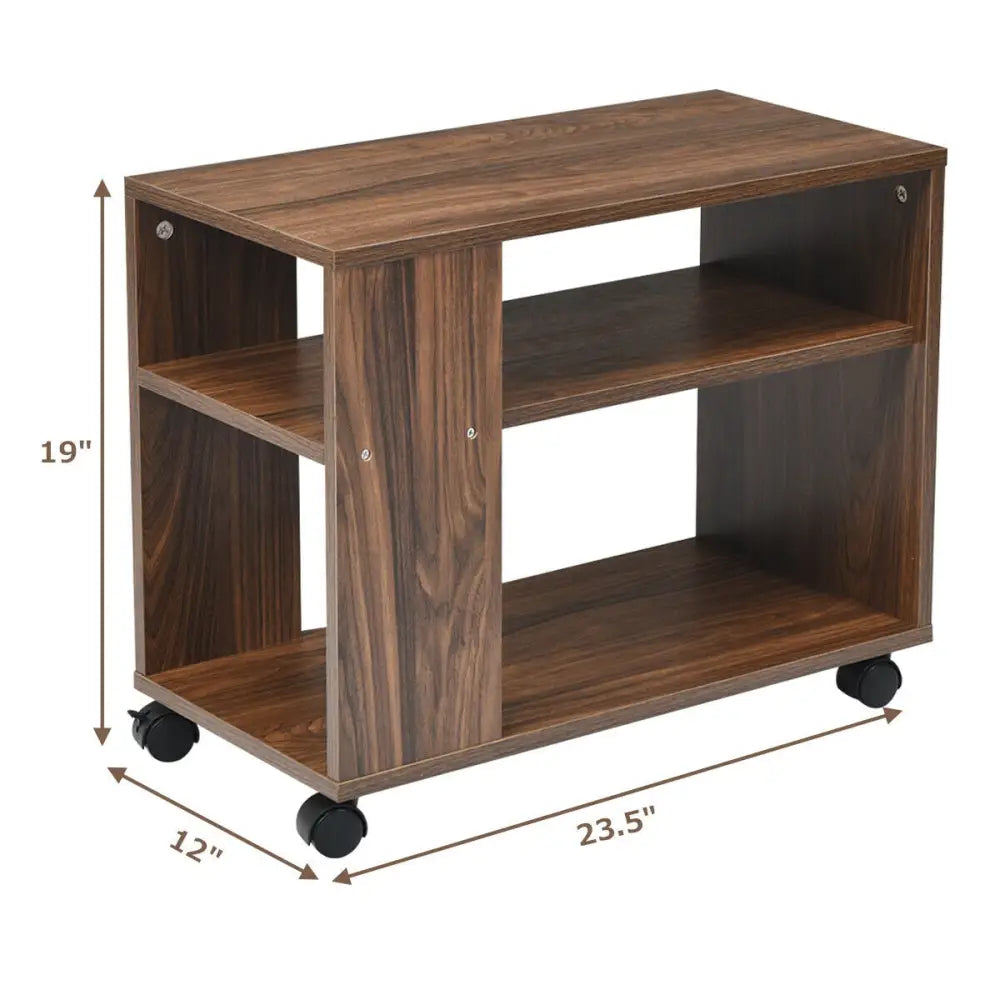 Multifunctional 3-Tier Side Table with Wheels and Large Storage Shelf - Brown - End & Side Tables