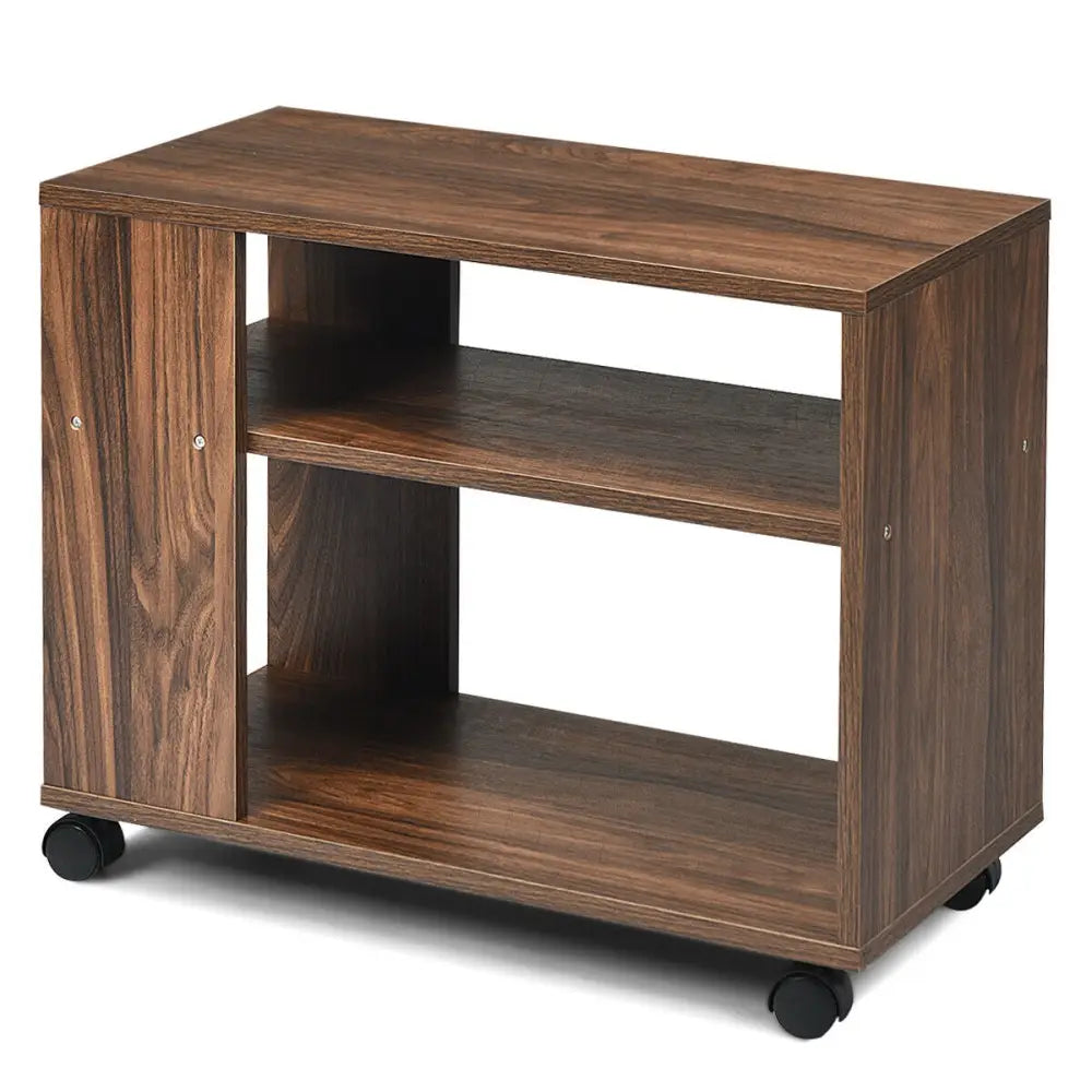 Multifunctional 3-Tier Side Table with Wheels and Large Storage Shelf - Brown - End & Side Tables