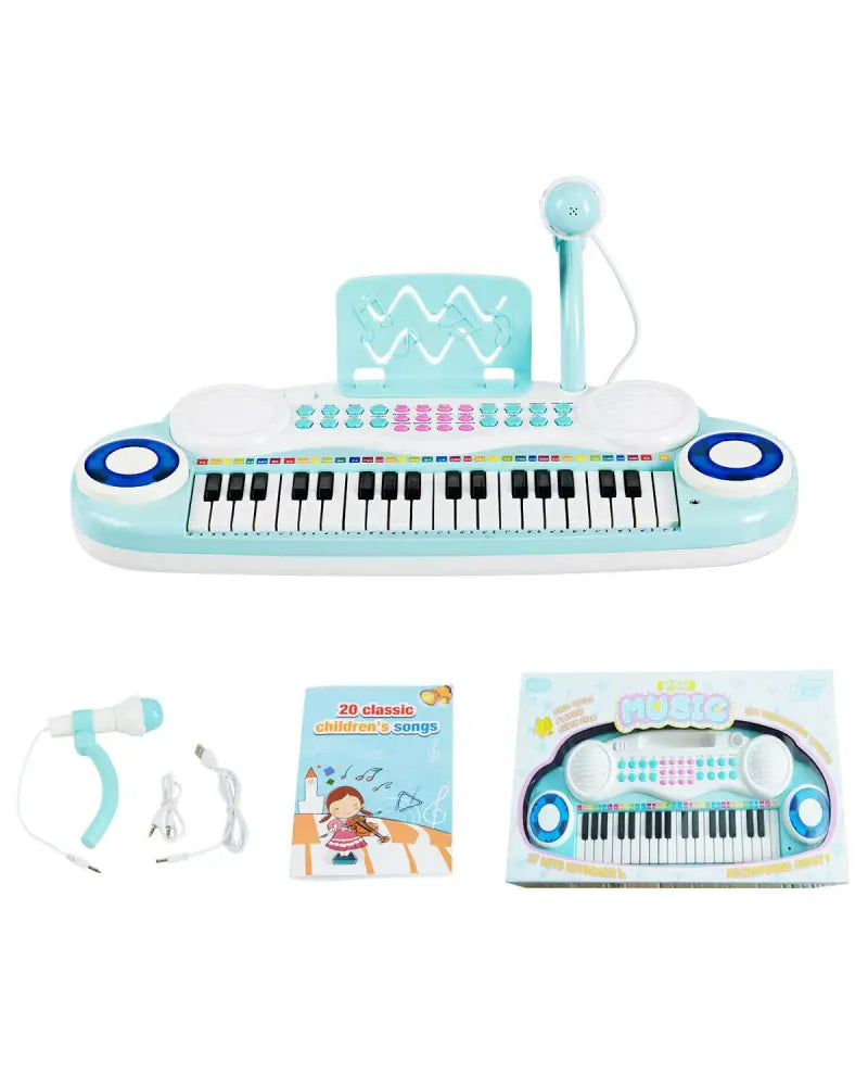 Multifunctional 37 Electric Keyboard Piano with Microphone-Blue - Blue - Pianos & Keyboards
