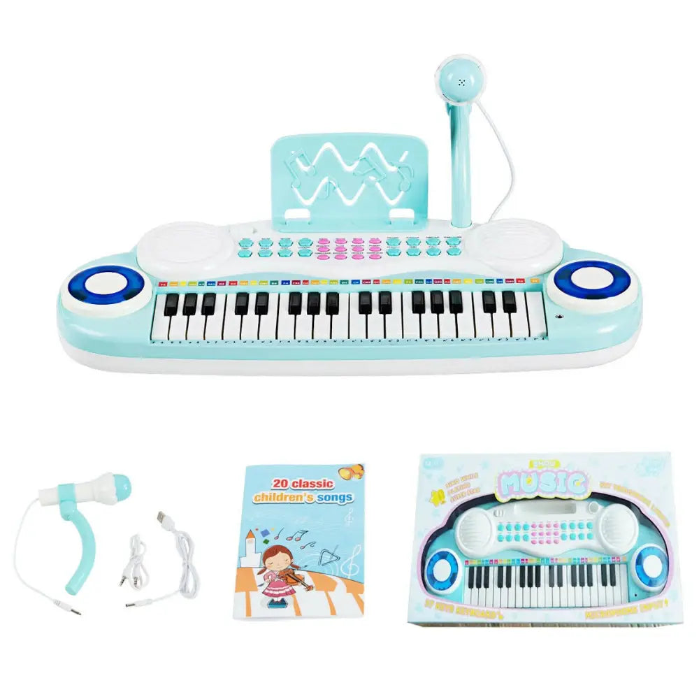 Multifunctional 37 Electric Keyboard Piano with Microphone-Blue - Blue - Pianos & Keyboards