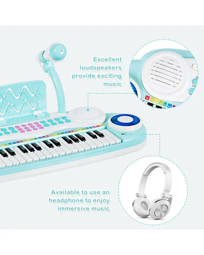 Multifunctional 37 Electric Keyboard Piano with Microphone-Blue - Blue - Pianos & Keyboards