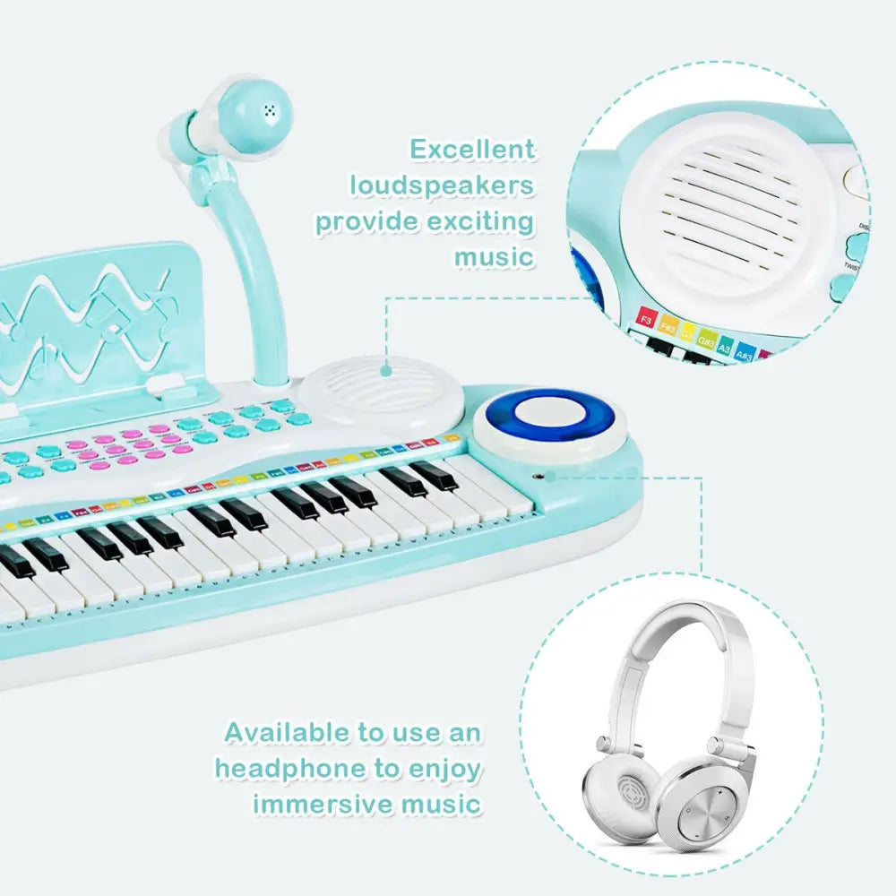 Multifunctional 37 Electric Keyboard Piano with Microphone-Blue - Blue - Pianos & Keyboards