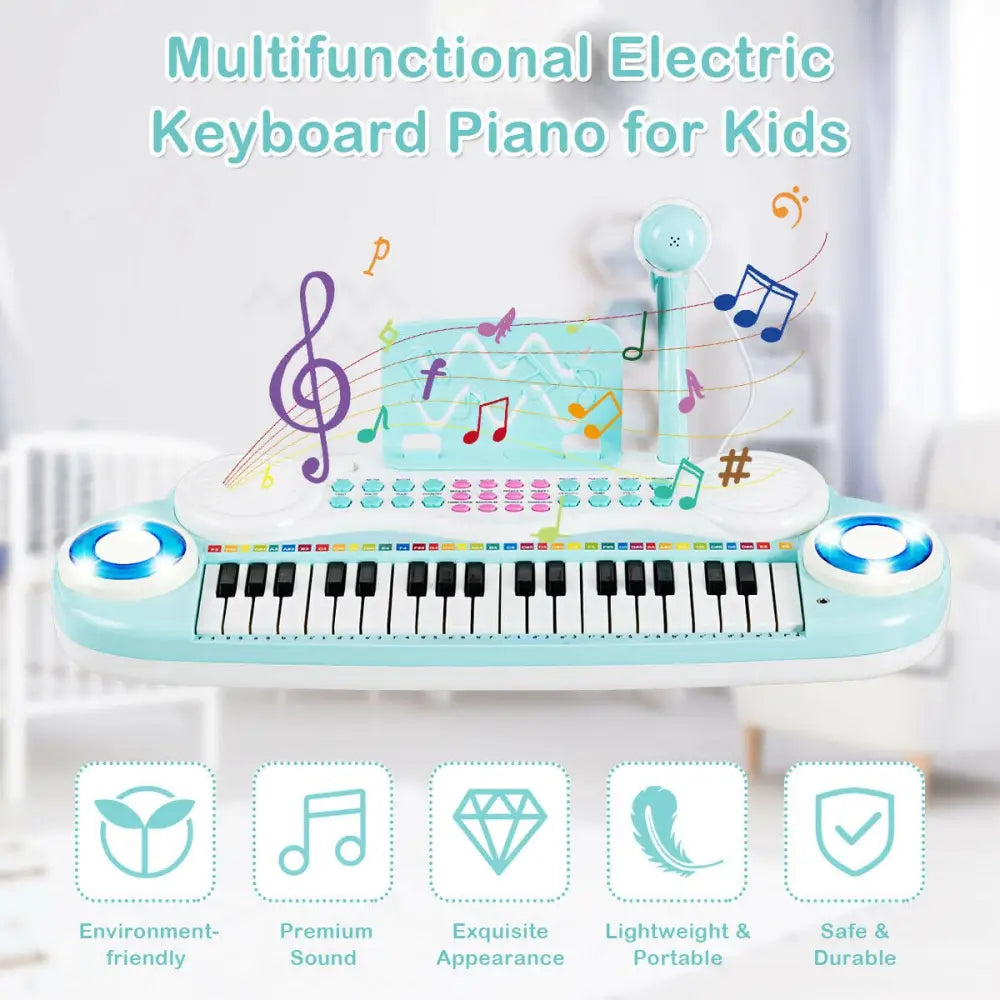 Multifunctional 37 Electric Keyboard Piano with Microphone-Blue - Blue - Pianos & Keyboards