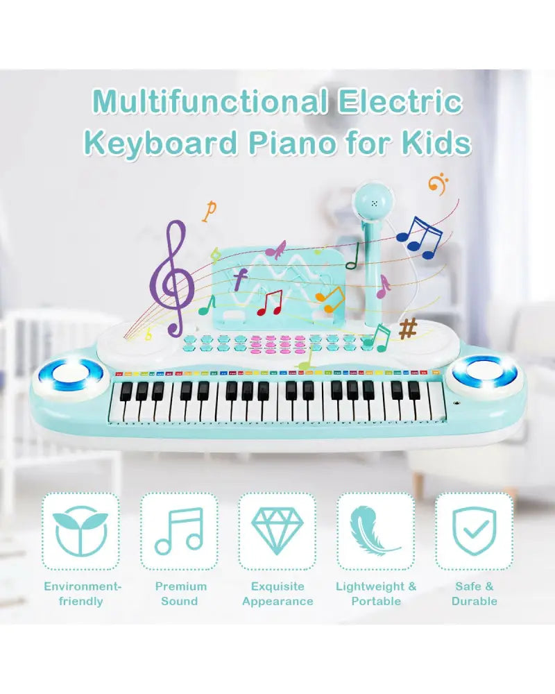 Multifunctional 37 Electric Keyboard Piano with Microphone-Blue - Blue - Pianos & Keyboards
