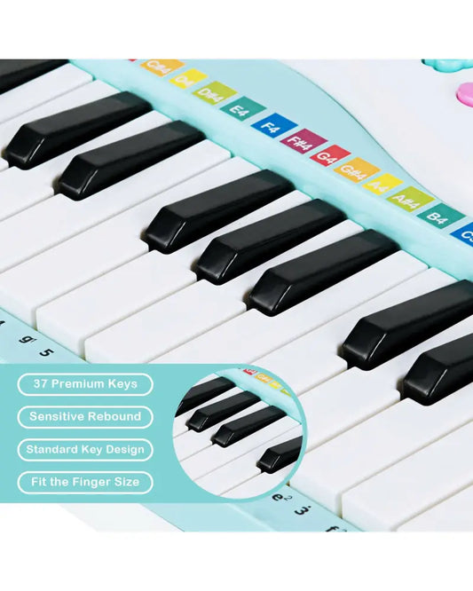 Multifunctional 37 Electric Keyboard Piano with Microphone-Blue - Blue - Pianos & Keyboards